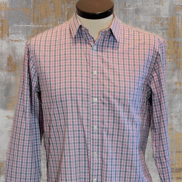 UNTUCKit Men's Wrinkle-Free Dolcetto Shirt Pink Blue & White Check Sz M EUC Read - Picture 1 of 13